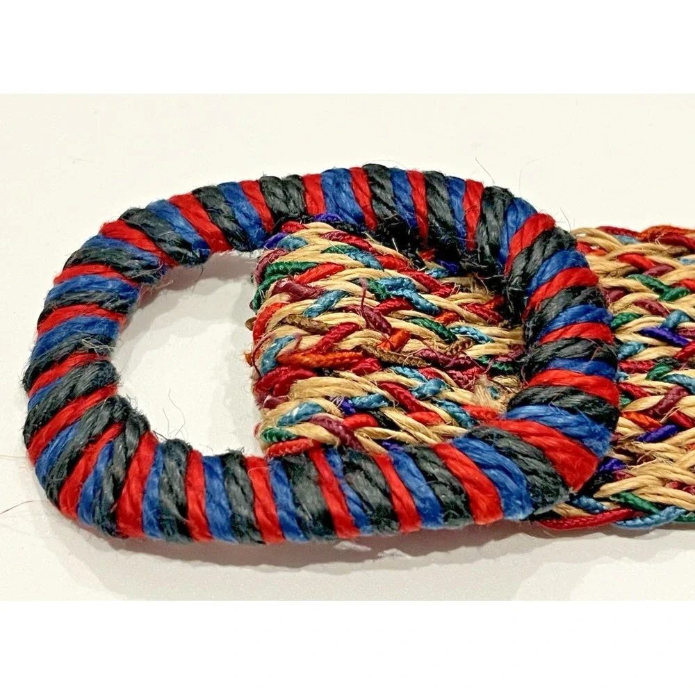80s Braided Cord Rope Belt Woven Multicolor Fabric Retro Boho Vintage